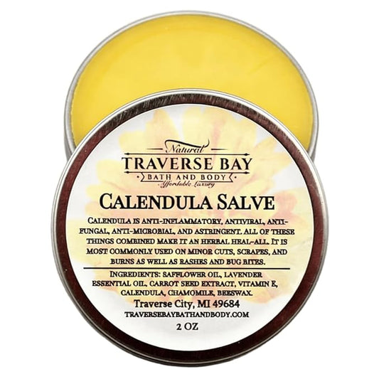 Traverse Bay Bath and Body - Calendula Salve with Calendula, Chamomile, Lavender Essential Oil, Carrot Seed Extract - 2 oz Twist-Top Tin - All Natural, Soothing, Multi-Purpose Salve for Everyday Use