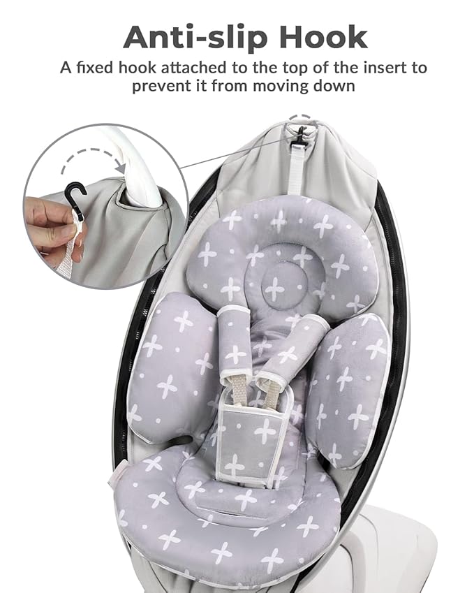 Infant Insert Compatible with 4moms Mamaroo Swing and Infant Carseat, Including 3 Replacement Balls, Reversible Newborn Insert for Baby Swing, Stroller, Bouncer, Soft Fabric - Gray
