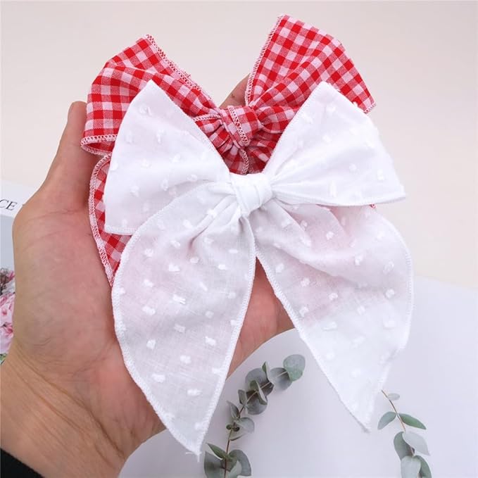 Pack of 4 Gorgeous Fable Bow Hair Clips for Girls Women Linen Hair Bow Alligator Clips Toddler Baby Mom Young Girl Hair Accessories (Red/Green)