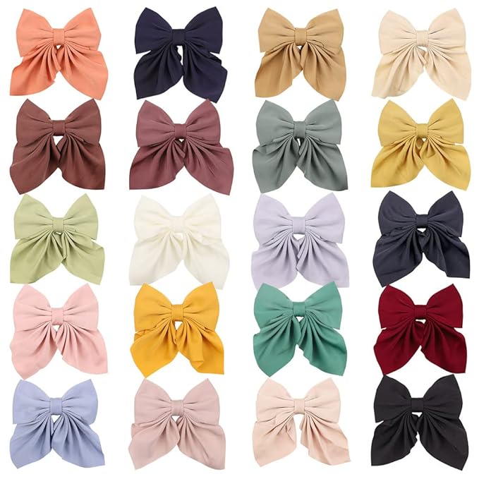 ALinmo 20PCS Satin Ribbon Bows and Large Alligator Clips - Barrettes and Hair Accessories for Toddlers, Kids, and Teens