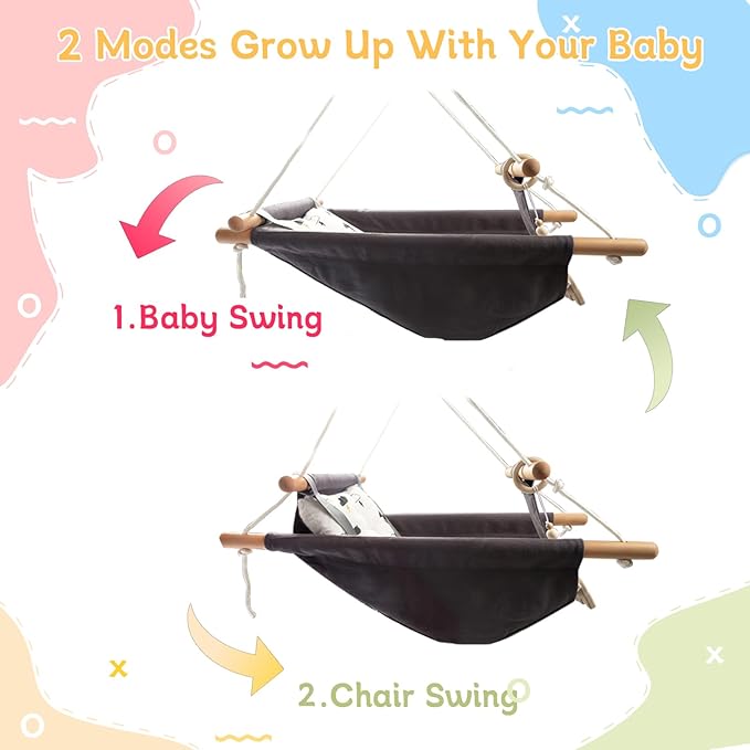 Baby Swing Outdoor Indoor for Infants to Toddlers, Portable Adjustable Baby Porch Swing with 5-Point Safety Belt, Kids Tree Hanging Chair Toys for Door Garden Backyard