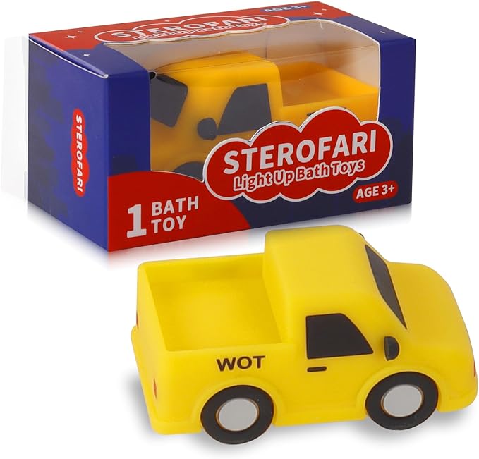Light Up Bath Toy -Tow Truck, 100% Food Grade Silicone Bathtub Toys, Shake-Activated Light Up Airplane Toy Flash & Lights Color Change, Soft & Squeezable for Baby&Toddler (1 Pack)