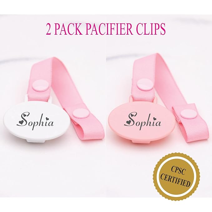 Personalized Pacifier with Name, 2 Pack Pink (6-18 Months)