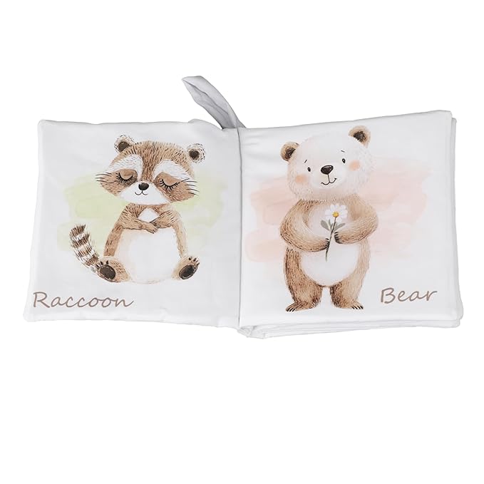 Ali+Oli Baby Cloth Book – Soft Sensory Crinkle Book with Teether for Infants 0-12 Months – Early Learning Touch & Feel Tummy Time Toy – Newborn Shower Gift for Boys & Girls - Bear Friends