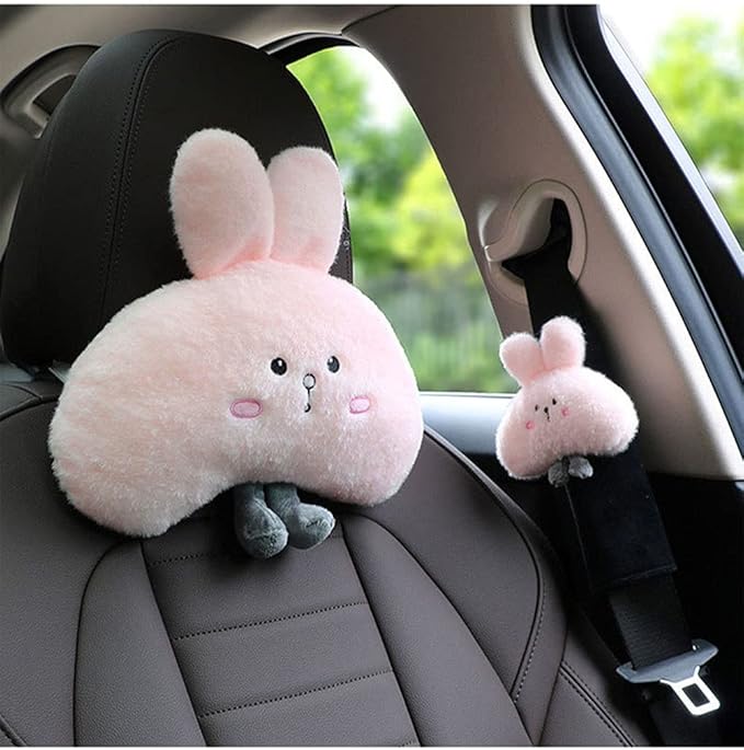 2 Pack Cute Cartoon Bunny Soft Seat Belt Covers Should Pad Neck Cushion Cute Car Accessories for Women Girls - Pink Bunny