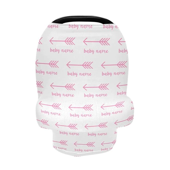 Personalized Baby Car Seat Cover for Babies, Custom Name Baby Car Seats Canopy for Girls, Nursing Breastfeeding Stroller Covers for Infant Newborn, Shower Gift (Arrow Pink)