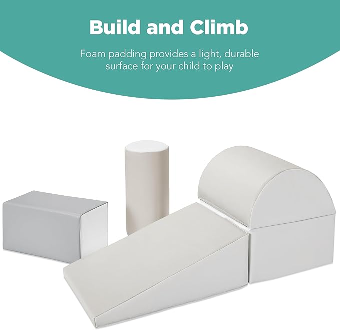 Best Choice Products Soft Foam Climbing Blocks for Toddlers, 5-Piece Baby Play Set, Easy-Clean Vinyl Foam Shapes, Safe Certified Materials, Early Learning Motor Skill Development Toy - Neutral