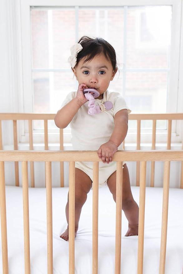 Muslin Cotton - Metal-Free Pacifier Clips, Lightweight and Secure Pacifier Holder for Babies (Mauve Muse) - Mila & Lulu