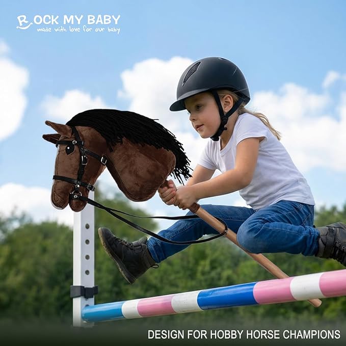 ROCK MY BABY Hobby Horse with a Detachable Bridle Plush Stuffed Stick Horse with Award Ribbon for Kids 3+ Years Old (Dark Brown)