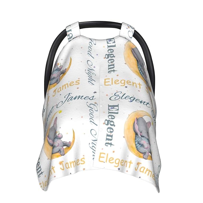 Personalized Baby Name Car Seat Covers for Girls, Nursing Custom Elephant Carseat Canopy for Babies Boy Winter Breastfeeding Cover Car Seat Canopies for Newborn Infant Toddler