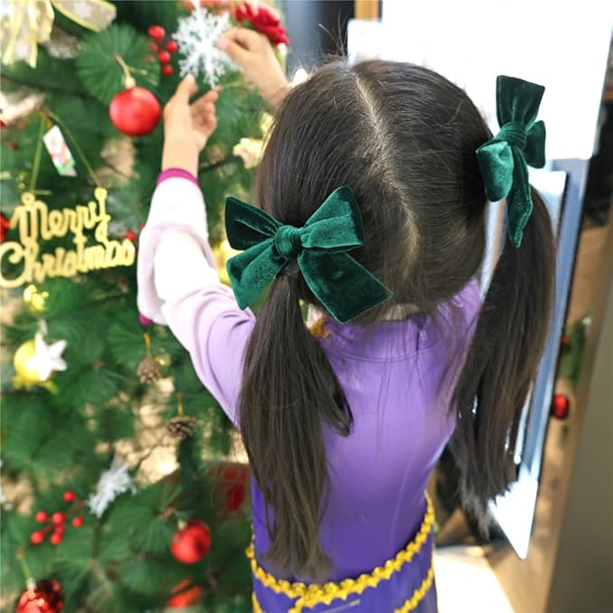 Vintage Velvet Bow Hair Clips for Baby Girl Kids Women Fall Velvet Christmas Hair Bows Barrettes Accessories (2 pcs 001 Green)