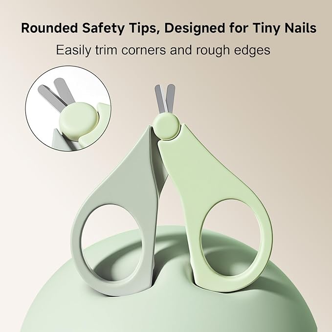 4-in-1 Baby Nail Care Set 02 – Safe Nail Clipper, Scissors, File & Tweezer with Cute Deer Case – Mild & Safe Manicure Pedicure Set for Newborns, Babies & Little Kids – Green