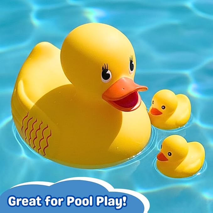 ArtCreativity 10" Jumbo Rubber Duck Bath Toy - 10 Inch Big Large Rubber Duck with 2 Mini Duckies - Classic Yellow Giant Ducky - Bath Toys for Kids