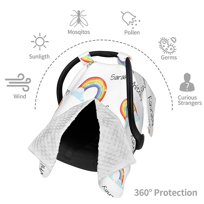 Personalized Baby Car Seat Cover Canopy with Name for Girls Boys Custom Rainbow Baby Carrier Covers