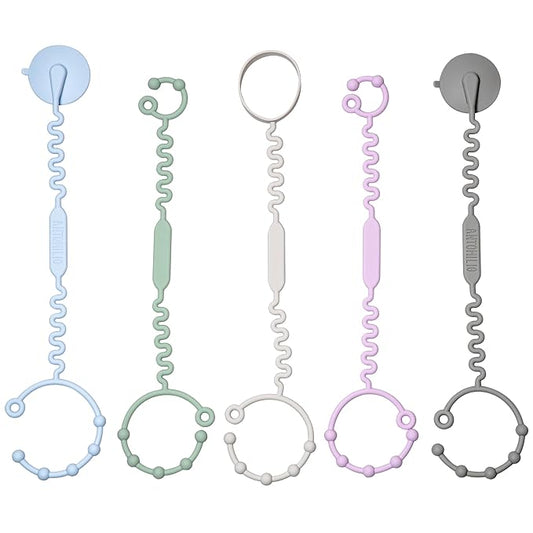 Silicone Baby Toy Straps – 5 Pack Adjustable Toy Holders for Stroller, High Chair & Car Seat – Durable Pacifier Leash, Bottle Strap & Baby Travel Essential
