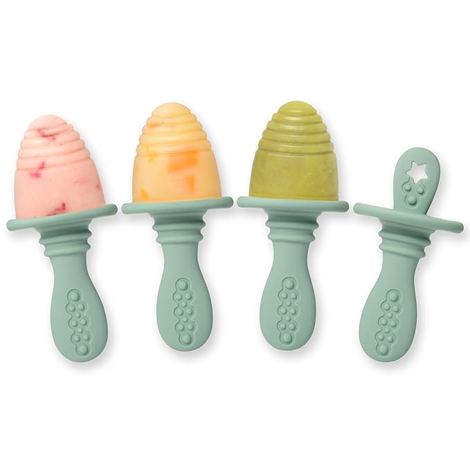 PrimaStella Silicone Petite Pops - Baby Popsicle Mold - BPA Free - Dishwasher Safe - 4 Months+ (Sage Green Teether Pops)