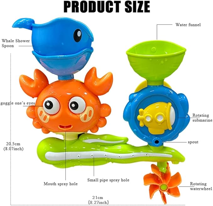 Baby Bath Toys for Kids Ages 1-3, Crab Bathtub Water Toys for Toddler 2-4, Mold Free Bath Toys W/ Suction Cup for Babies 6-12 Months Boys Girls Infant Gifts (Orange)
