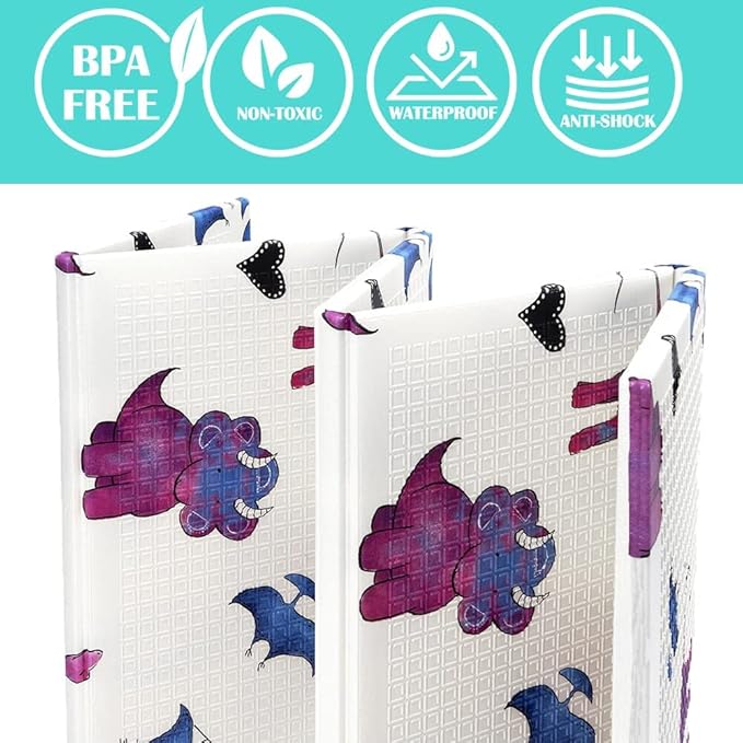 JumpOff Jo Foldable Foam Play Mat – Large Waterproof Baby & Toddler Activity Floor Mat, Double-Sided 70 x 59 Inch Play Surface