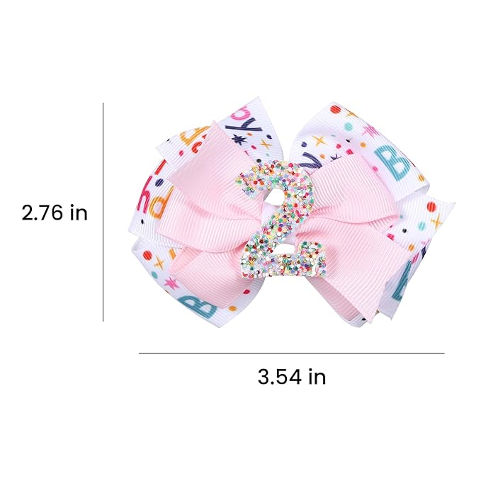 Happy Birthday Hair Bow for Girls,3.5in Glitter Pink Sprinkle Bow Clips Barrettes Alligator Hair Pins for Teens,Toddlers,Kids,2nd Birthday Ice Cream Party Decor Accessories Gift