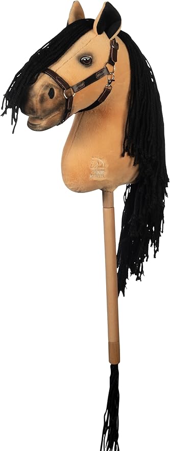HKM - Hobby Horse Premium, Buckskin with Halter & Tail, Horse for Children, Stick Horse + Accessories for Hobby Horsing, 750 g