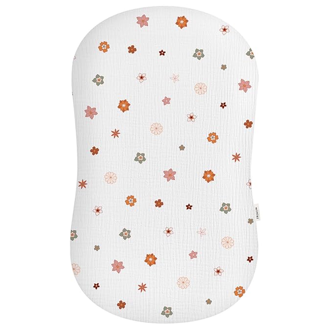 Muslin Baby Lounger Cover, Soft Breathable Newborn Lounger Pillow Cover for Boys Girls Infant (Flower-B)