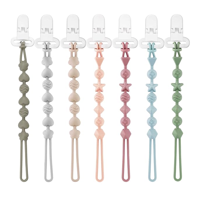 PandaEar 7 Pack Silicone Pacifier Clips, Pacifier Holder with One Piece Design