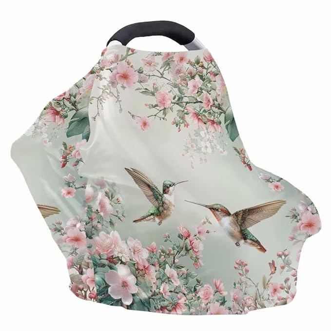 Coldinair Hummingbird Flower Car Seat Covers for Babies Girls,Super Soft Comfortable Nursing Covers,Multi-use