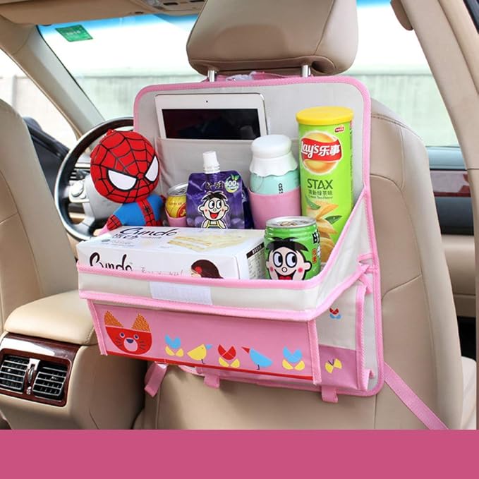 Cute Cartoon Car Backseat Organizer Auto Car Foldable Table Tray Seat Back Storage Bag Organizer for Baby Kid