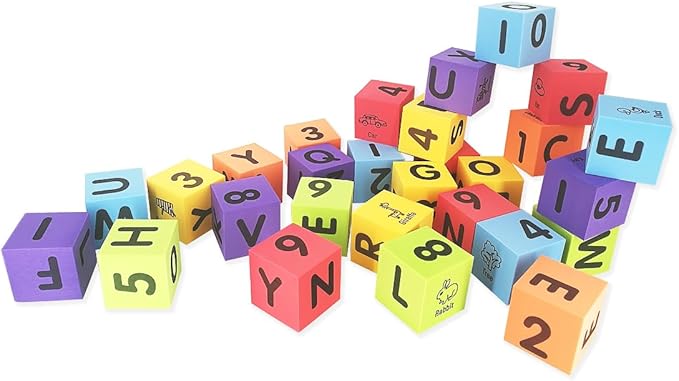 MOBU Foam Building Blocks for Toddlers,30 pcs 2-inch Alphabet Letters Number Blocks with Storage Bag, Learning ABC, 123 Stacking Blocks for Kids