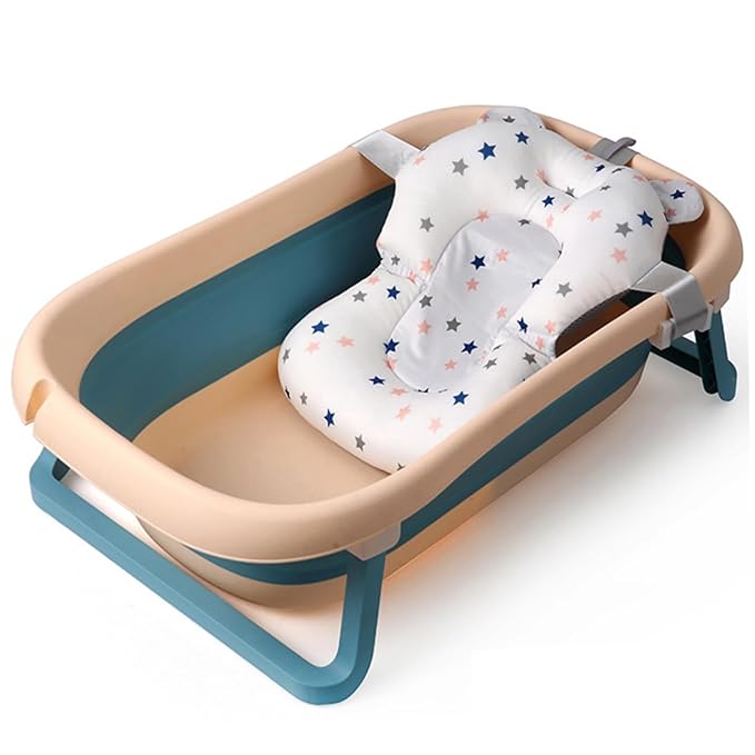 Collapsible Baby Bathtub with Bath Pad Portable Bathtub with Drain Hole Folding Bathtub with Water Temperature Sensing