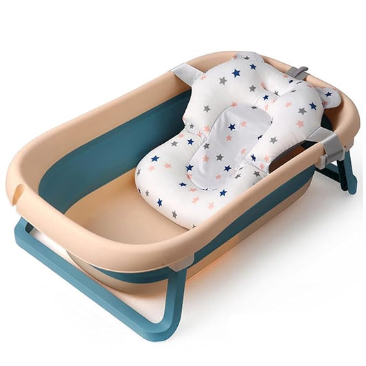 Collapsible Baby Bathtub with Bath Pad Portable Bathtub with Drain Hole Folding Bathtub with Water Temperature Sensing