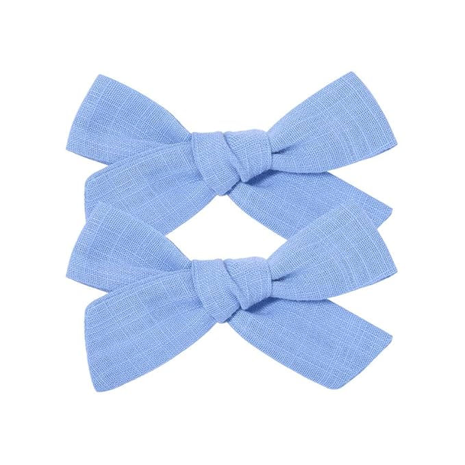 3.2 Inch Linen Baby Girl Hair Clips, Hair Bows for Toddler Kids, Alligator Clip Hair Accessories for Babies, Sky Blue