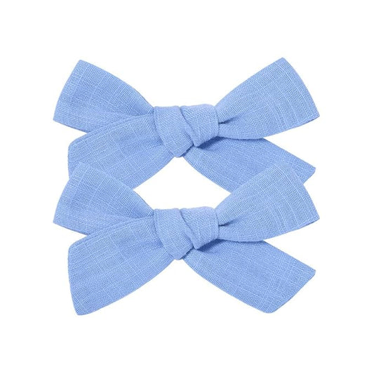 3.2 Inch Linen Baby Girl Hair Clips, Hair Bows for Toddler Kids, Alligator Clip Hair Accessories for Babies, Sky Blue