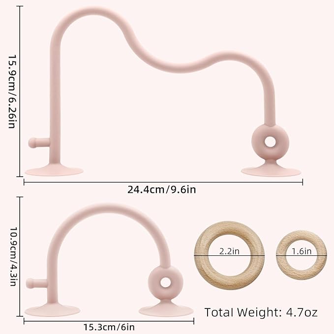 Baby Sensory High Chair Suction Toys for Infant Toddlers 12 18 Months, Food Grade Silicone String with Oak Loop Montessori Educational Parent-Child Baby Bath Toy Gift for Birthday or Easter (Pink)