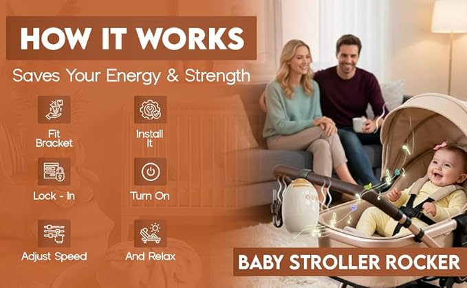 Baby Stroller Rocker with 2 Mounting Brackets, Hands-Free Portable Rocker with White Noise, USB Rechargeable, 11 Sounds, 45-Min Auto-Off, Newborn Essential for Stroller, Bassinet & Travel Crib