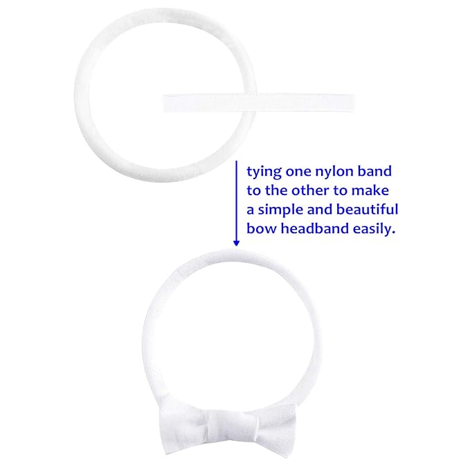 inSowni 50 Pack Super Soft Stretchy DIY Solid Nylon Headbands Baby Hair Bands One Size Fits All (White)