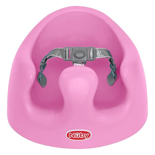 Nuby My Floor Seat - Portable Baby Chair with Soft Foam Cushion, Safety Harness, and High Back Design - 4+ Months - Pink