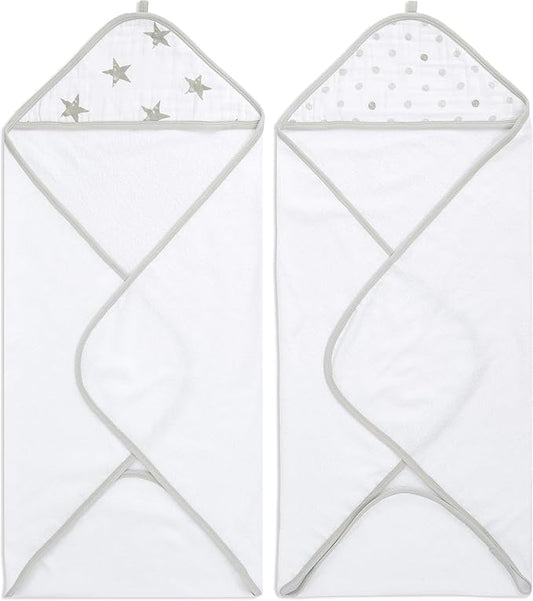 aden + anais Classic Hooded Baby Bath Towel, 100% Terry Cotton, 2 Pack, Dusty