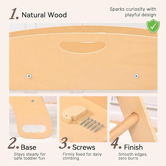WINGYZ Pikler Triangle Set, Montessori Foldable 8-in-1 Jungle Gym with Reversible Animal Slide, Patent-Protected Climbing Set, Safe 2.35" Gap ASTM F963 Standards for Toddlers 18 Months-7 Years (Teak)
