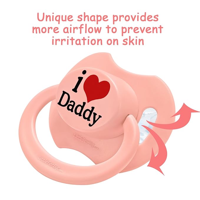 LittleForBig Bigshield Gen-II Adult Sized Printed Pacifier I Love Daddy Pattern Pink