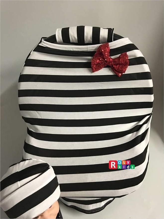 Rosy Kids Stretchy Infant Car Seat Canopy Cover, Jersey Car Seat Cover Elastic Nursing Scarf Privacy Cover with Matching Car Seat Handle Cover and Baby Hat, Color23DR28