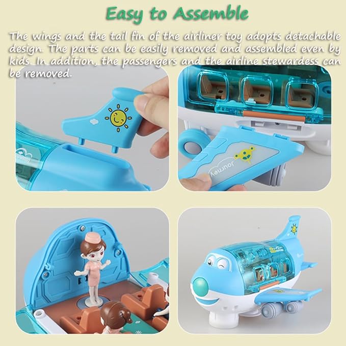 Miracland Airliner Musical Model, 360 Rotating Passenger Jet with Lights & Music, Universal Wheels, 1 Air Hostess & 2 Passingengers (Pink)