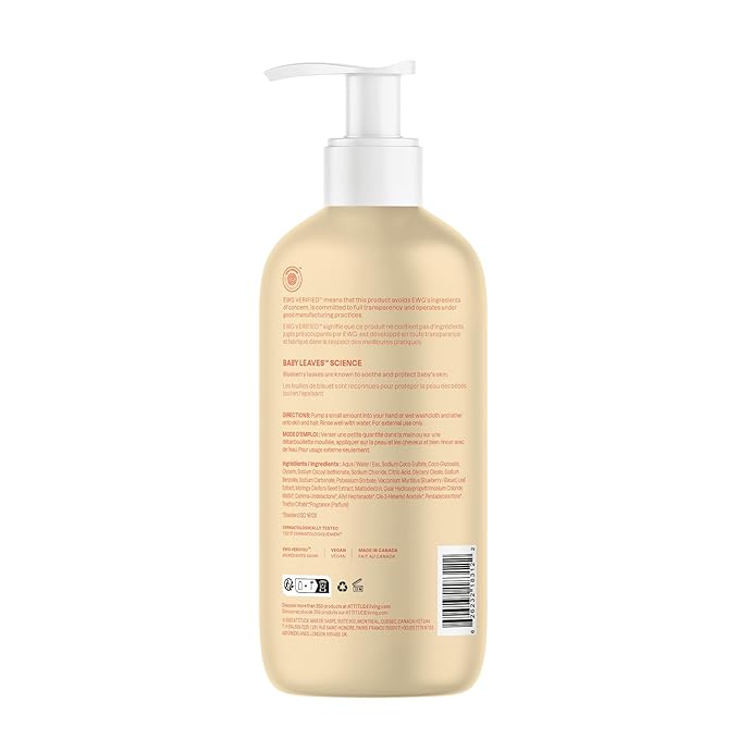 ATTITUDE Baby 2-in-1 Shampoo and Body Wash, EWG Verified, Dermatologically Tested, Vegan, Pear Nectar, 16 Fl Oz (Pack of 3)