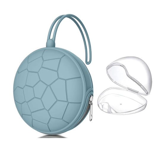 Smlpuame Pacifier Holder Case,Mothers Day Gifts for Mom BPA Free Portable Silicone Baby Pacifier Cover Pouch for Diaper Bag Stroller,Travel Outdoor Activities,Easy to Clean(Football & Blue)