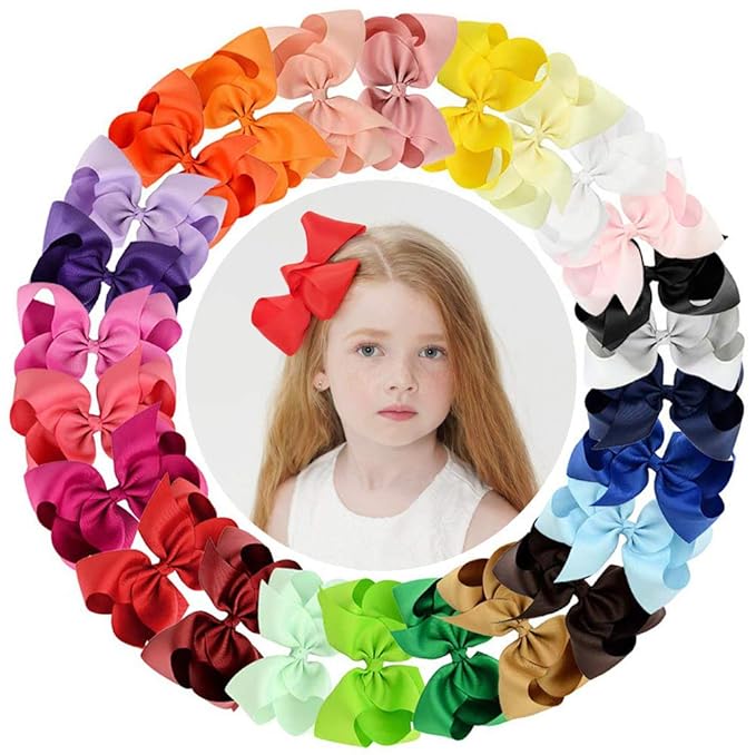 25PCS Big 6 Inch Hair Bows for Girls Grosgrain Ribbon Toddler Hair Accessories with Alligator Clips for Toddlers Baby Girls Kids Teens
