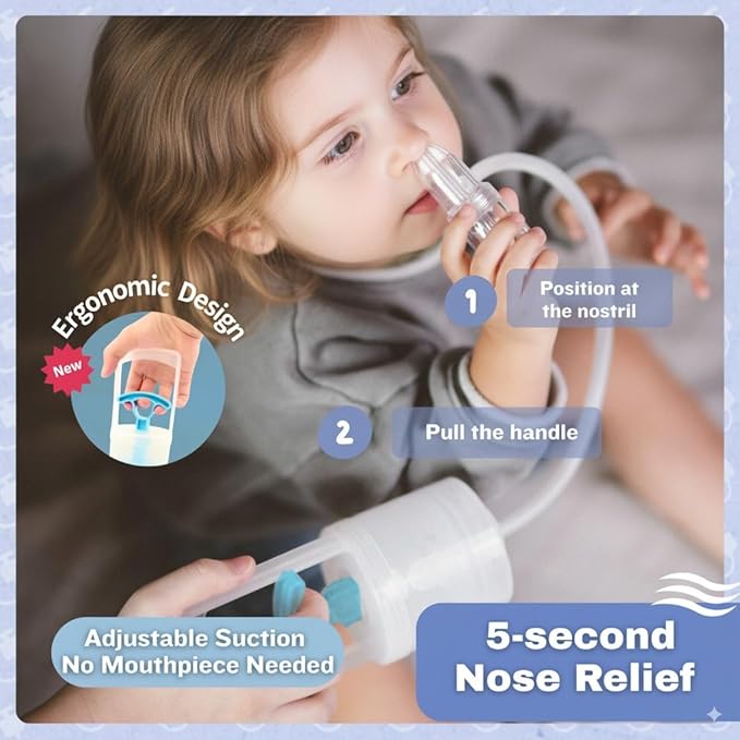 Chiboji Baby Nasal Aspirator – Powerful Hand Pump Nose Sucker | Booger Sucker with Rounded Non-Invasive Nozzle | Quiet and Strong Suction Nose Cleaner for Infants and Toddlers, Made in Taiwan