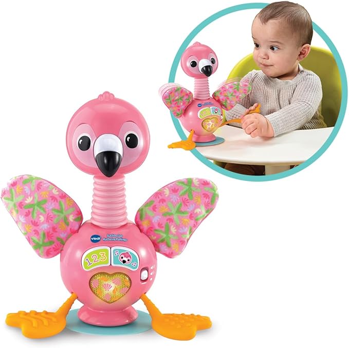 VTech -Baby Flamenco Laughing High Chair and Sleep, Toy for Babies from 6 Months, Interactive Buttons and Suction Base, ESP Version