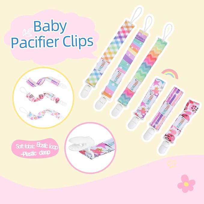 ALVABABY Baby Pacifier Clips Paci Universal Holder Leash Pacifier Clip Binky Holder for Teether Soothie 6 Pack 6DBP06