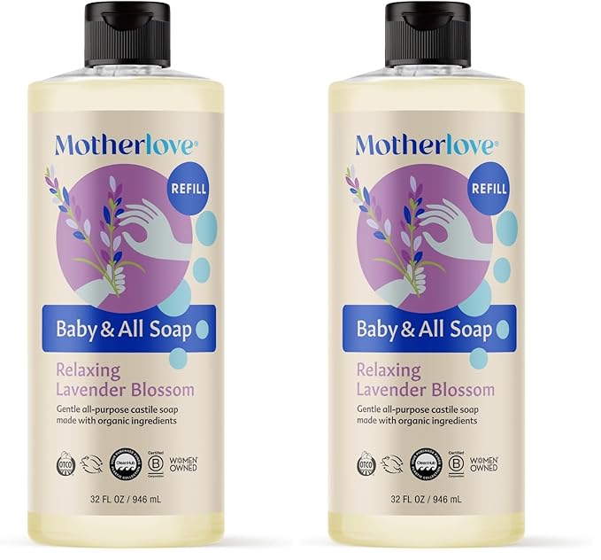 Motherlove Baby & All Soap (32 oz) Gentle Foaming All-Purpose Castile Soap Made with Organic Ingredients – Relaxing Lavender Blossom (Pack of 2)