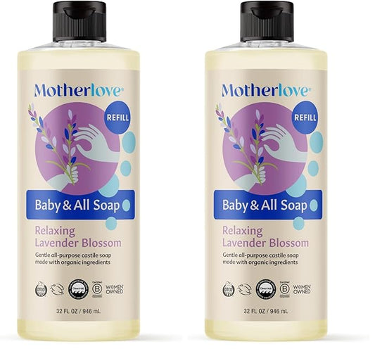 Motherlove Baby & All Soap (32 oz) Gentle Foaming All-Purpose Castile Soap Made with Organic Ingredients – Relaxing Lavender Blossom (Pack of 2)